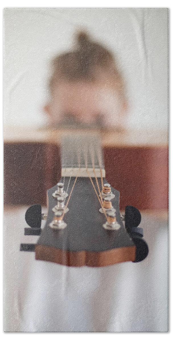 Excited Beach Towel featuring the photograph Wooden guitar head by Vaclav Sonnek
