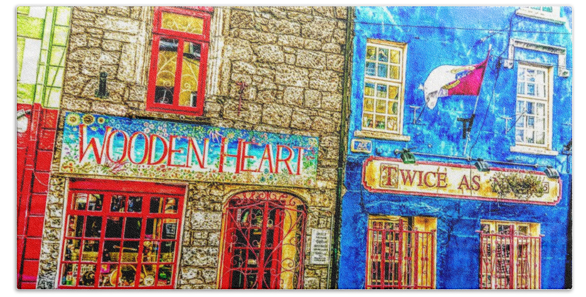 Irish Art Beach Towel featuring the painting Wooden heart twice as nice paintings Galway Ireland by Mary Cahalan Lee - aka PIXI