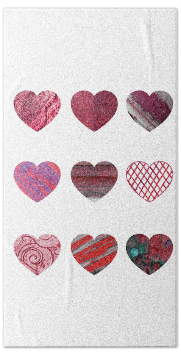 Heart Beach Towel featuring the mixed media Wooden Hearts by Moira Law