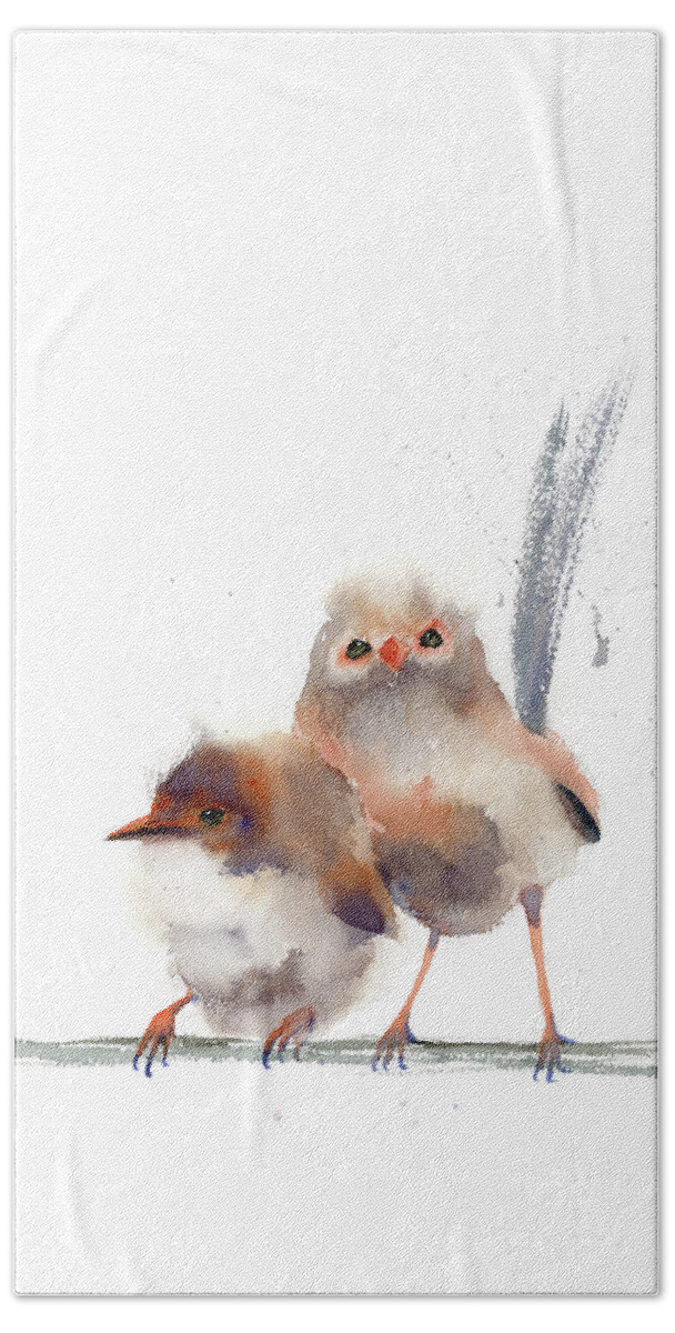 Wren Birds Beach Towel featuring the painting Wren Birds art print by Paintis Passion