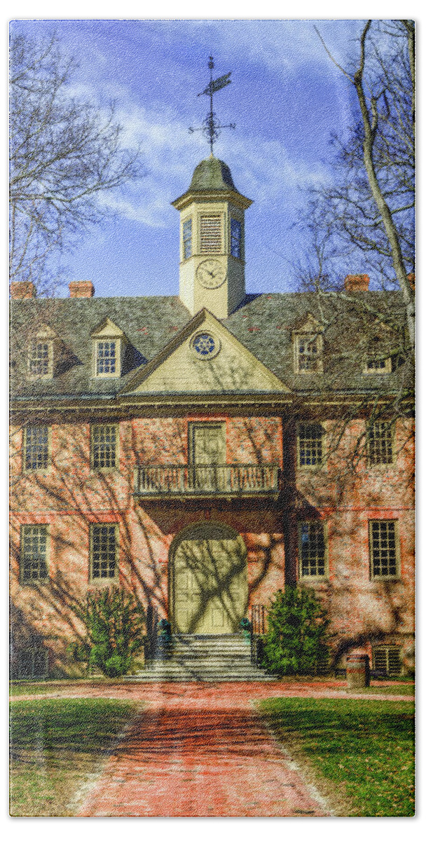 William And Mary Beach Sheet featuring the photograph Wren Building Main Entrance by Jerry Gammon