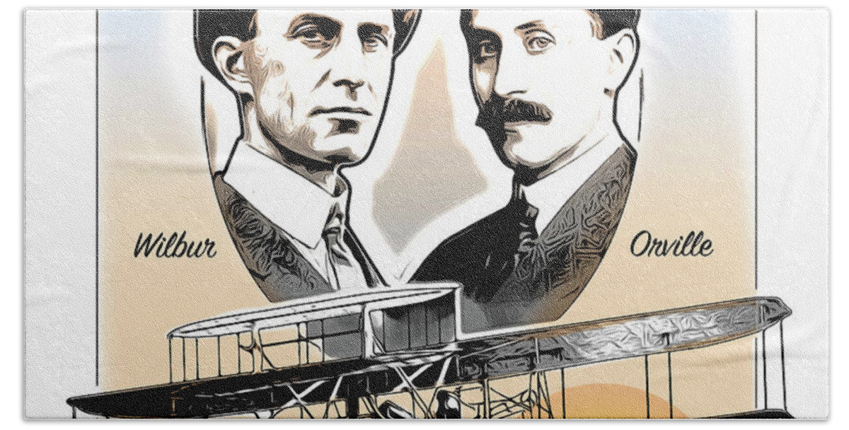 The Wright Brothers Beach Towel featuring the drawing Wright Brothers by Greg Joens