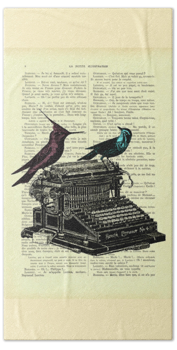 Bird Beach Towel featuring the mixed media Writer's Birds by Madame Memento