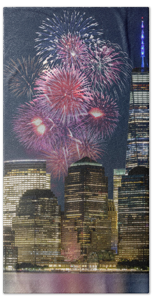Fireworks Beach Towel featuring the photograph WTC NYC Fireworks by Susan Candelario