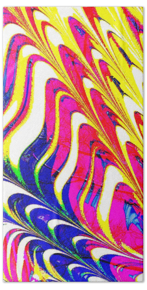 Abstract White Red Blue Yellow Green Waves Points Repetition Beach Towel featuring the digital art wwwWWAANNGGGGgggg by Kathleen Boyles