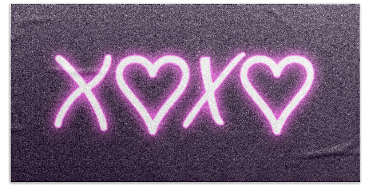 Xoxo Beach Towel featuring the photograph XOXO pink neon by Delphimages Photo Creations