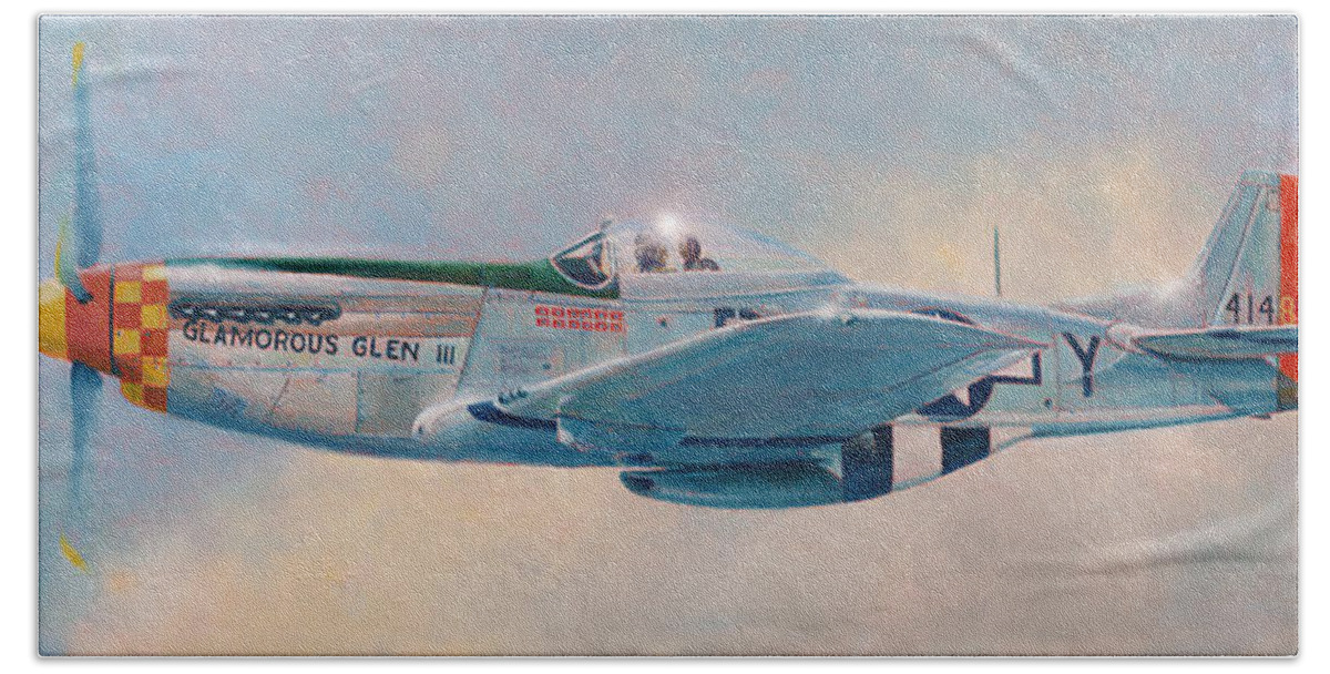 Ace Beach Towel featuring the painting Yeager's P-51D Mustang by Douglas Castleman