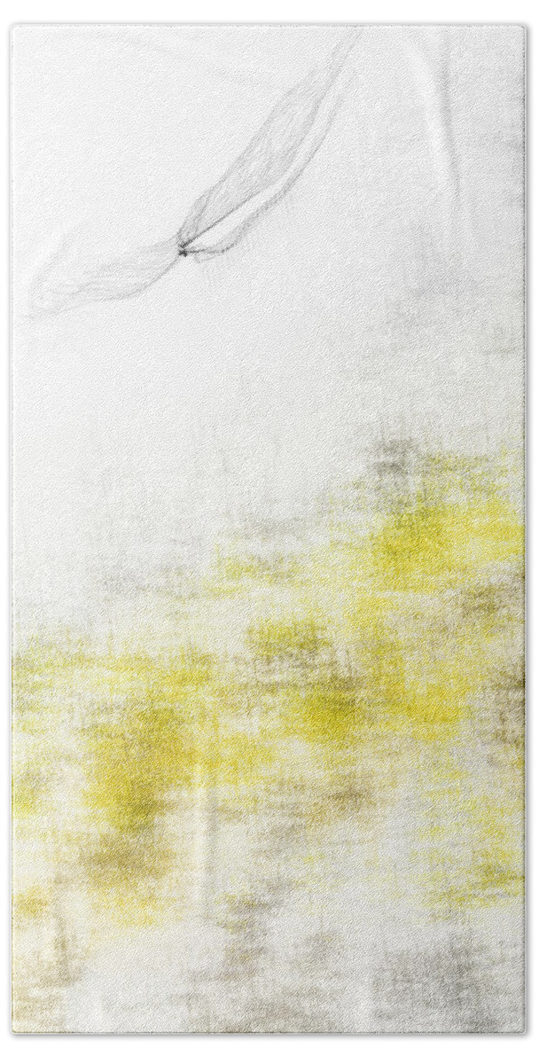 Yellow Beach Sheet featuring the painting Yellow And Gray Art - In Flight by Lourry Legarde