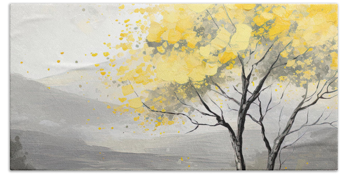 Yellow Beach Sheet featuring the digital art Yellow and Gray Promise by Lourry Legarde