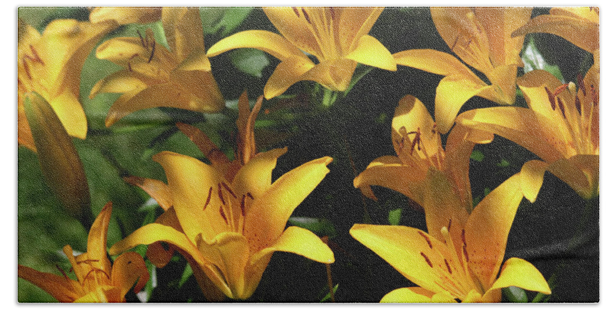 Flowers Beach Towel featuring the photograph Yellow Lilies by Trina Ansel