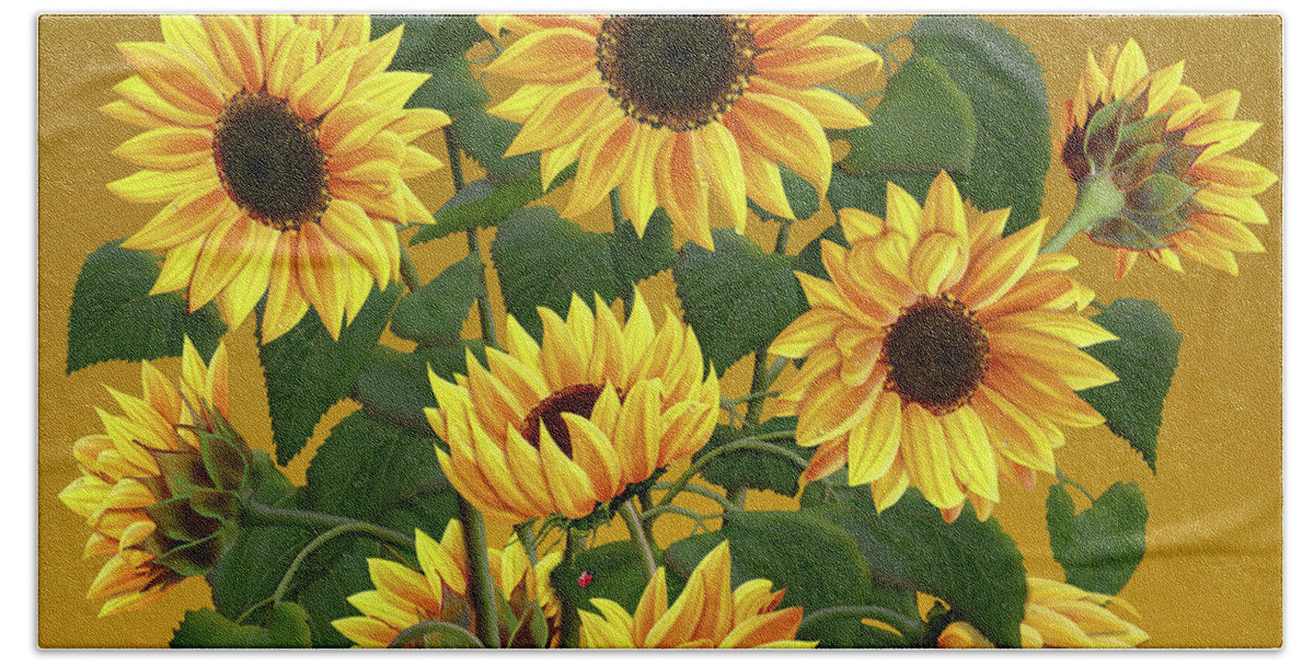 Sunflowers Beach Towel featuring the painting Yellow Sunflowers by David Arrigoni