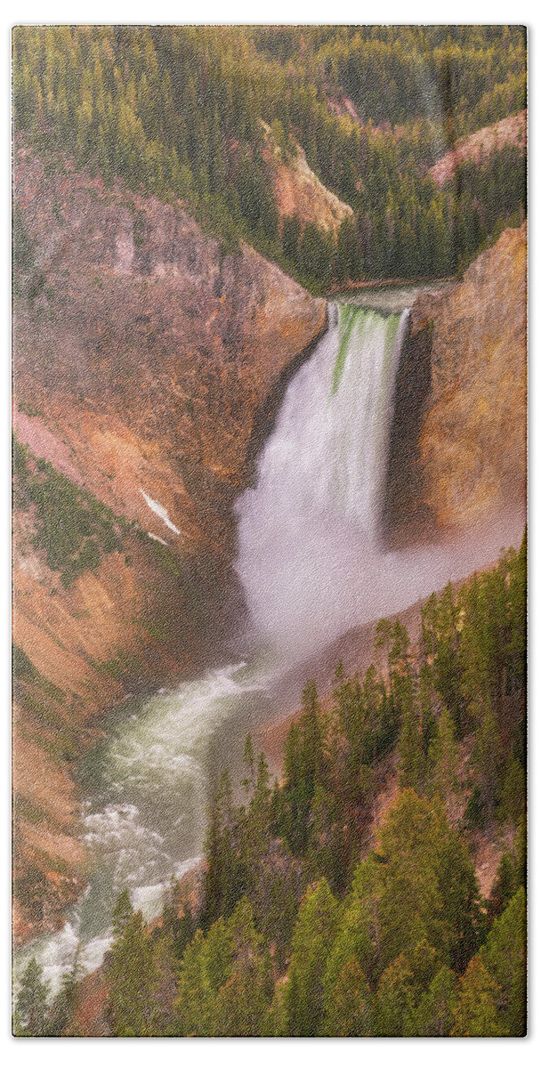 Yellowstone Beach Towel featuring the photograph Yellowstone Falls at Sunset by Darren White