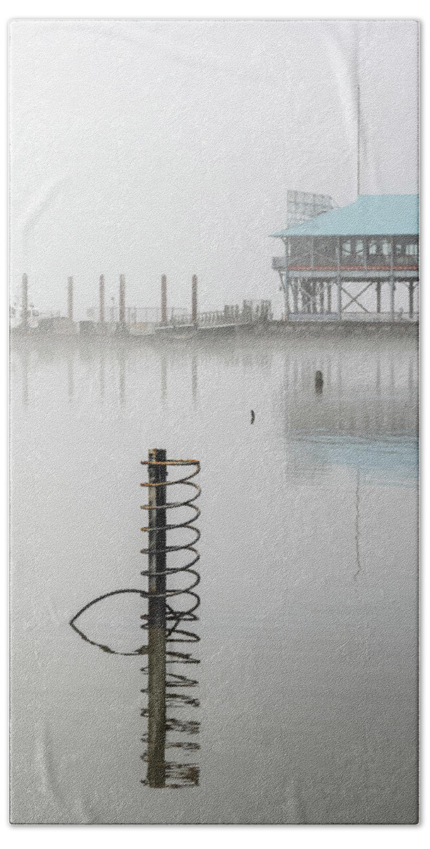 Hudson River Beach Towel featuring the photograph Yonkers Pier in Thick Fog by Kevin Suttlehan