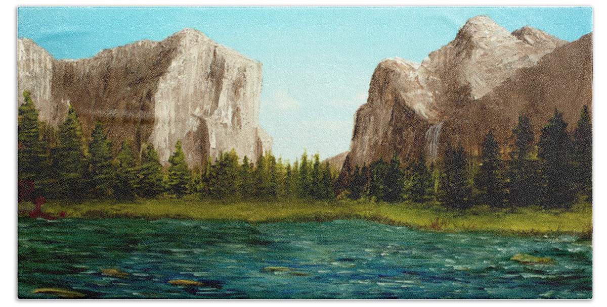 Yosemite Beach Towel featuring the painting Yosemite by Renee Logan