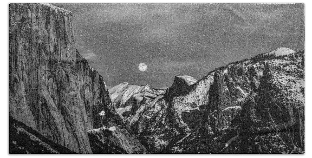 Landscape Beach Towel featuring the photograph Yosemite Winter Moon by Romeo Victor