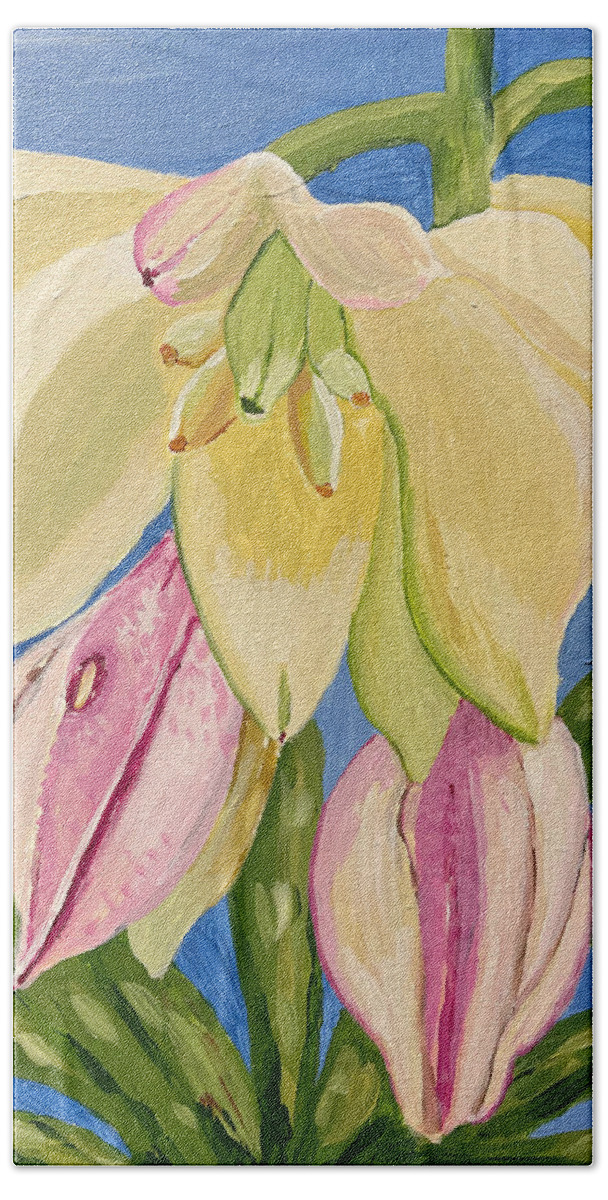 Yucca Beach Towel featuring the painting Yucca Flower by Christina Wedberg