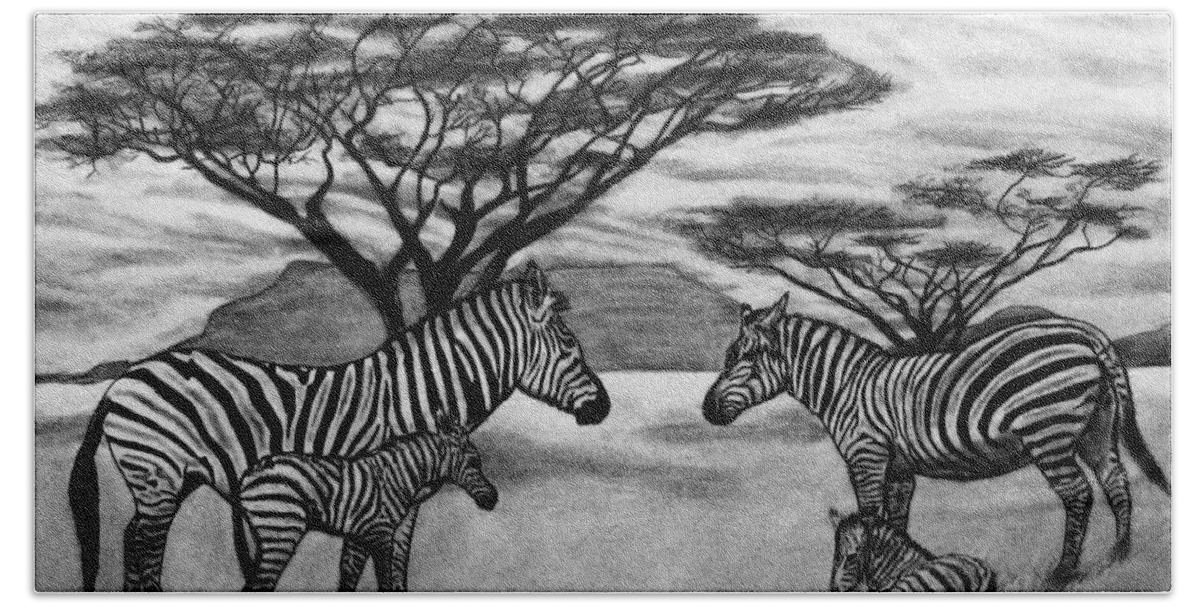Zebra Outback Beach Towel featuring the drawing Zebra African Outback by Peter Piatt