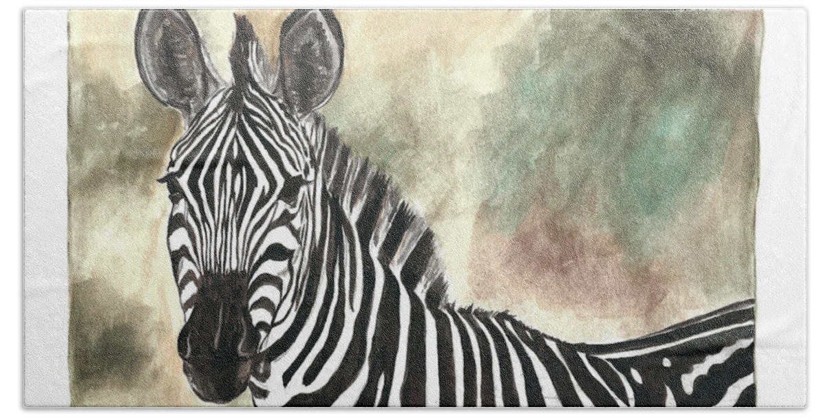 Zebra Beach Towel featuring the painting Zebra by Pamela Schwartz