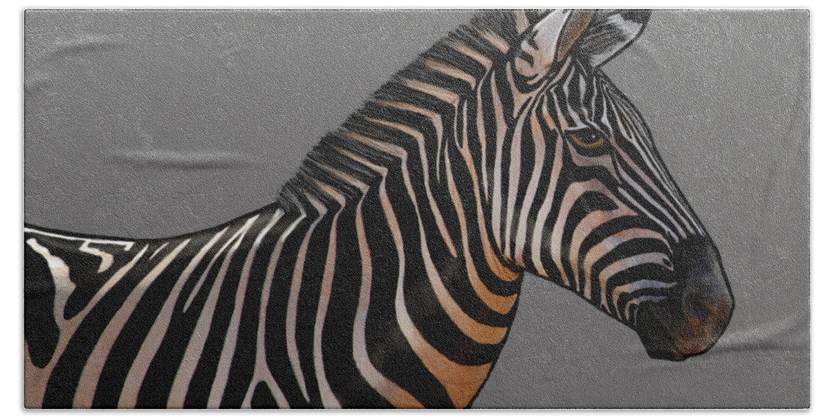 Zebra Beach Towel featuring the painting Zebra Portrait by Judy Cuddehe