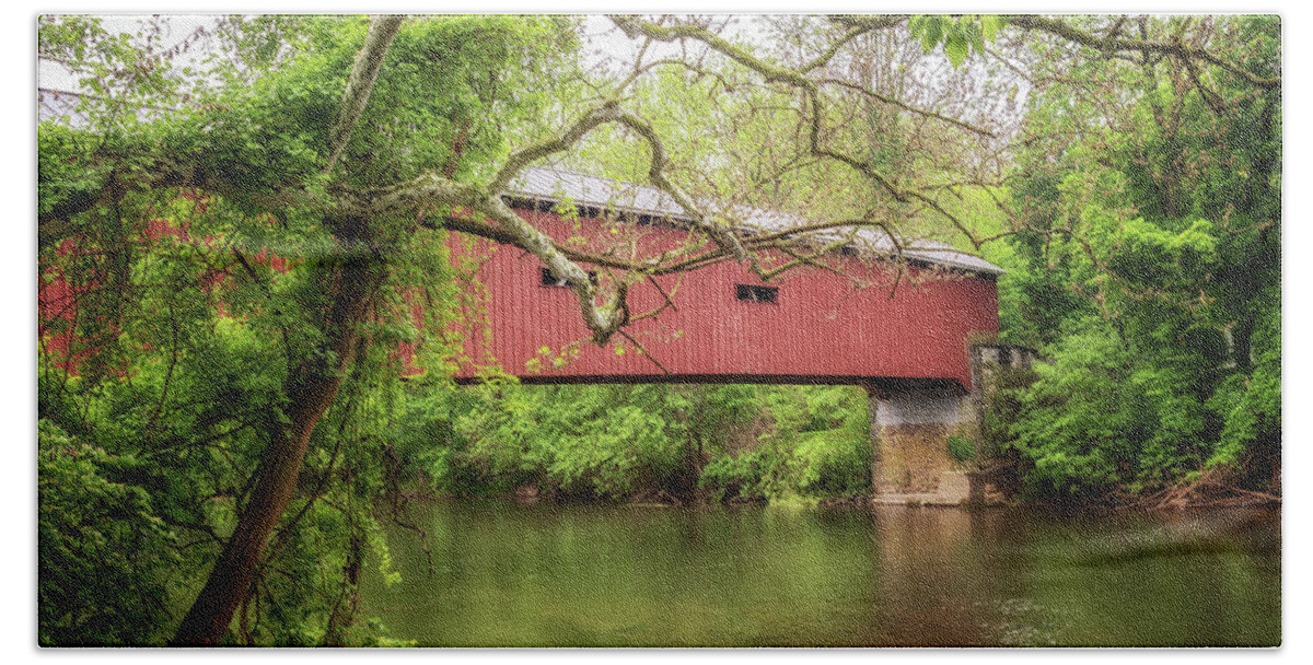 Covered Bridge Beach Towel featuring the photograph Zook's Mill Covered Bridge - Lancaster County, PA by Susan Rissi Tregoning