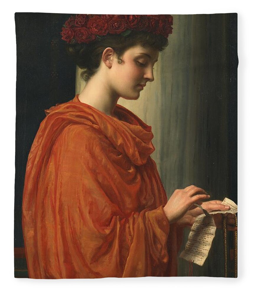 Female; Literature; Poetry; Character; Horace; Odes; Barine; Beauty; Note; Letter; Tearing; Ripping; Profile; Portrait Fleece Blanket featuring the painting Barine by Edward John Poynter