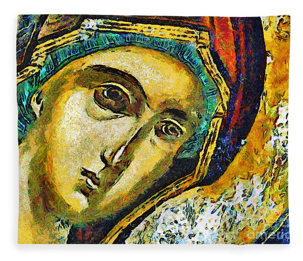 Virgin Mary Fleece Blanket featuring the painting Blessed Virgin Mary - painting by Daliana Pacuraru