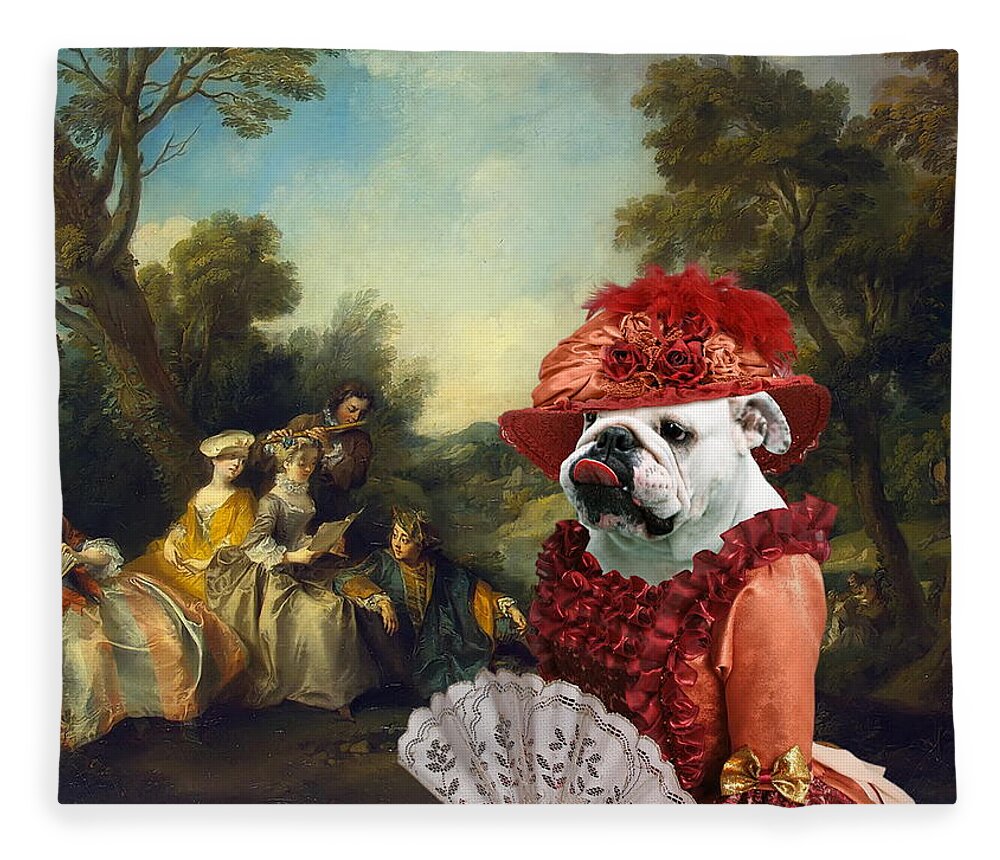 English Bulldog Fleece Blanket featuring the painting English Bulldog Art Canvas Print - Concert in the Park by Sandra Sij