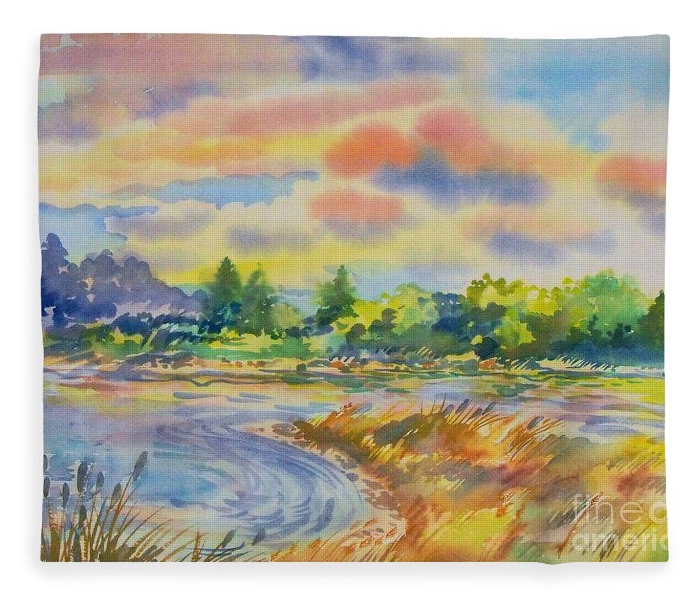 South Platte River Colorado Water Color Enhanced With Digital Editing For Color Fleece Blanket featuring the digital art South Platt water color by Annie Gibbons