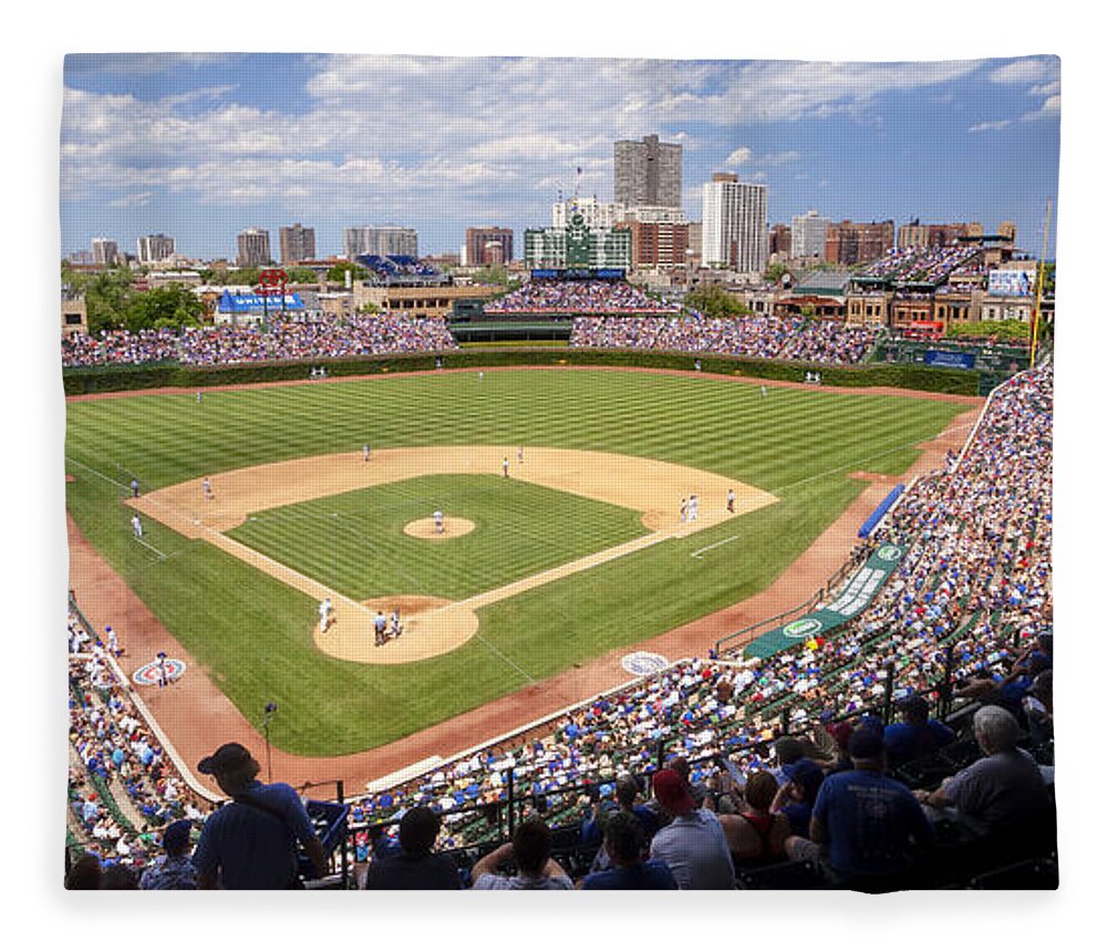 Chicago Fleece Blanket featuring the photograph 0100 Wrigley Field - Chicago Illinois by Steve Sturgill