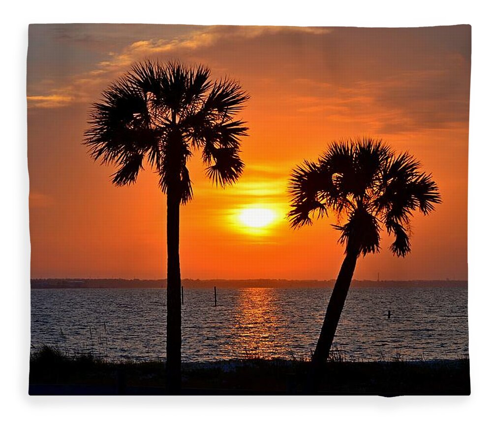 20120602 Fleece Blanket featuring the photograph 0602 Pair of Palms at Sunrise by Jeff at JSJ Photography