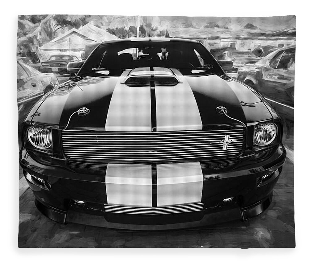 2007 Mustang Fleece Blanket featuring the photograph 2007 Ford Mustang Shelby GT Painted BW  #1 by Rich Franco