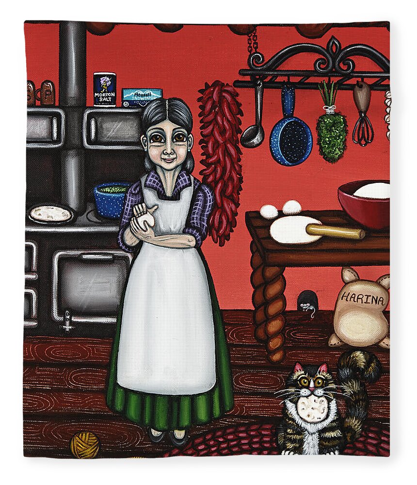 Cook Fleece Blanket featuring the painting Abuelita or Grandma by Victoria De Almeida