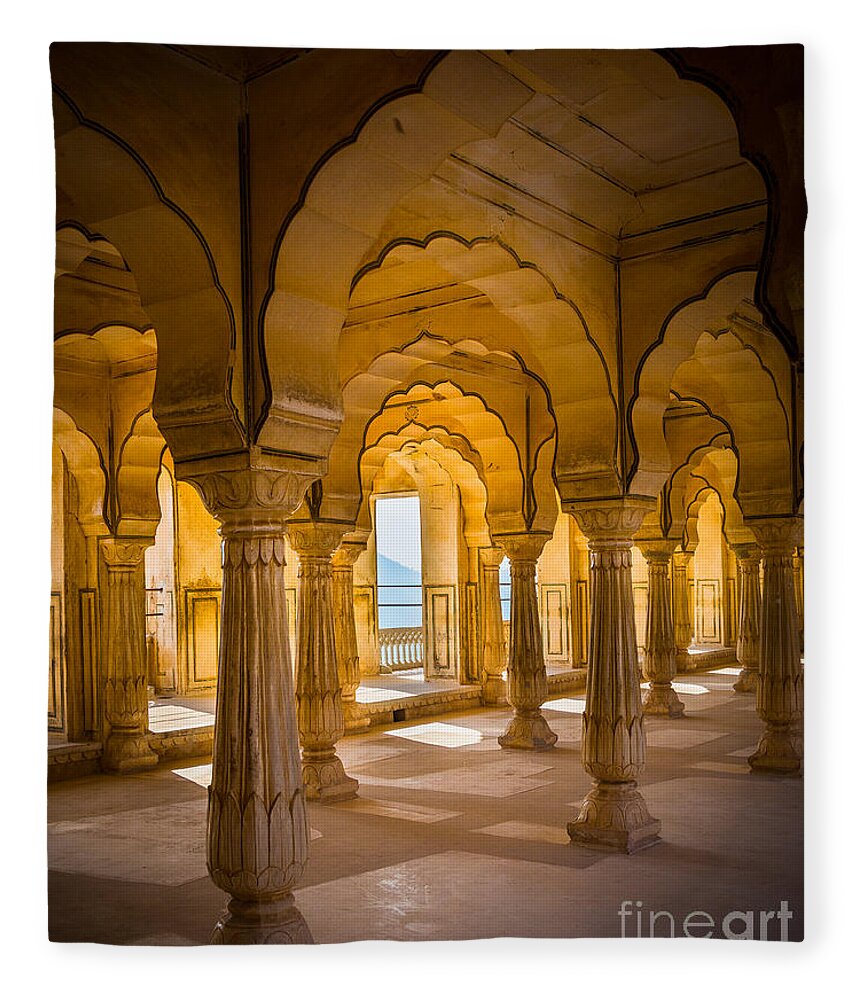 Amber Fort Fleece Blanket featuring the photograph Amber Fort Arches by Inge Johnsson