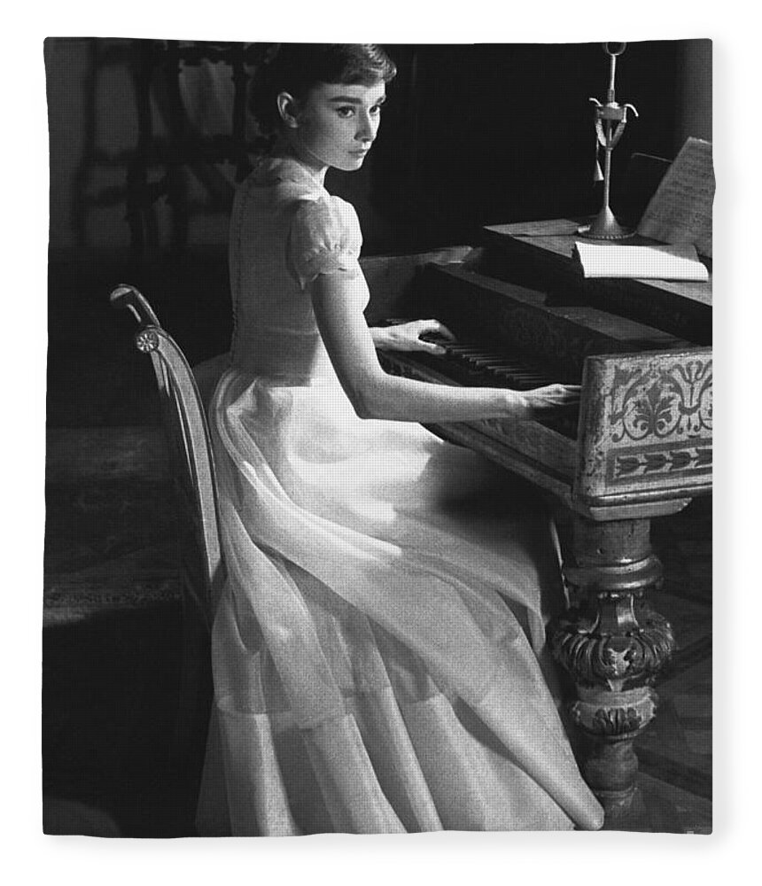 B&w Fleece Blanket featuring the photograph Audrey Hepburn #3 by George Daniell