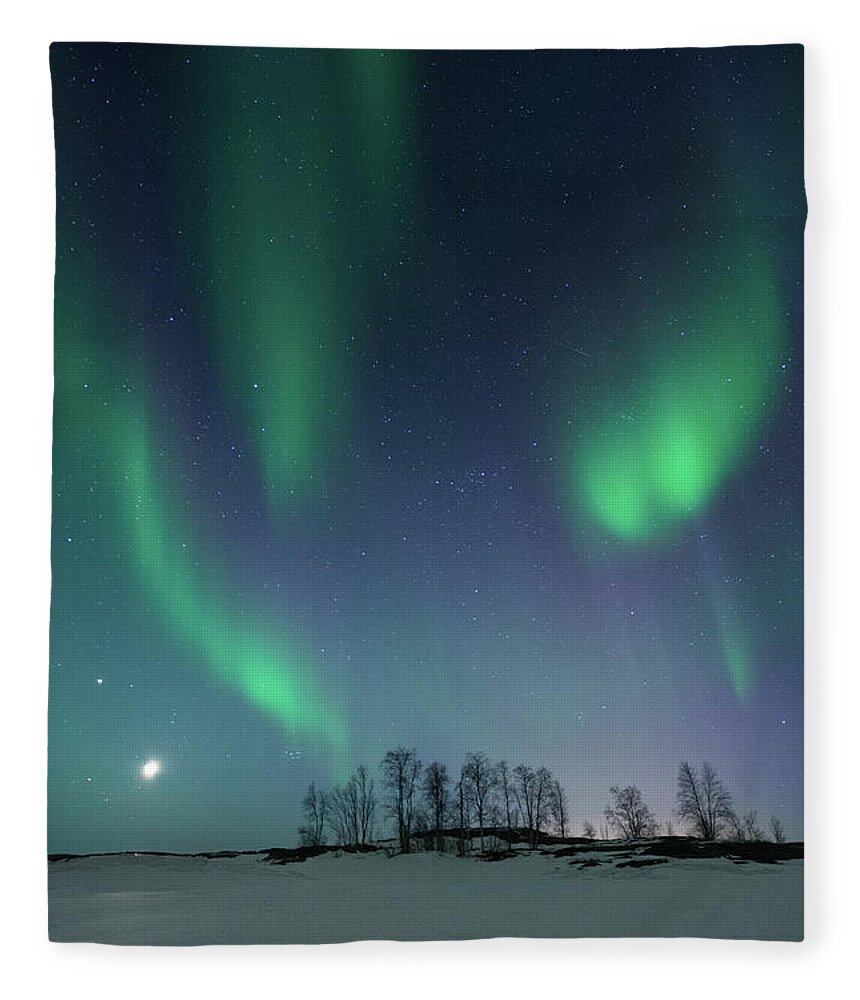 Tranquility Fleece Blanket featuring the photograph Aurora Over Small Island #1 by Michael Ericsson