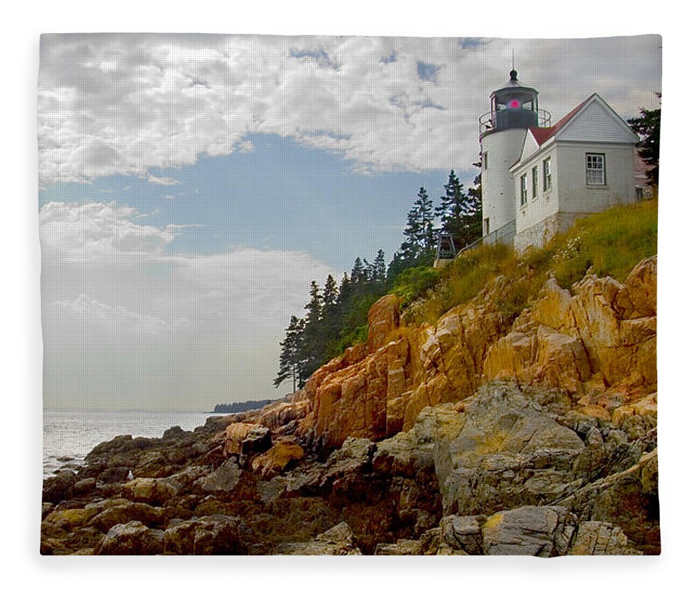Maine Lighthouse Fleece Blanket featuring the photograph Bass Harbor Head Lighthouse by Mike McGlothlen