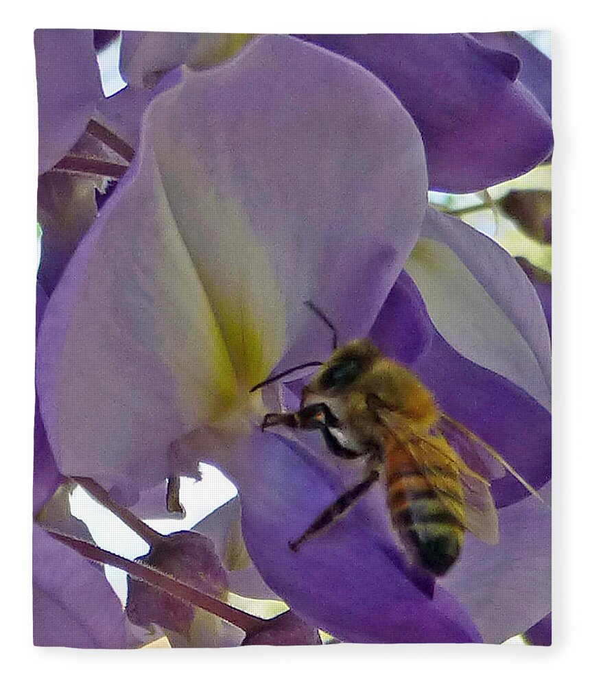 Bee Fleece Blanket featuring the photograph Bee in Wisteria #2 by Claudia Goodell