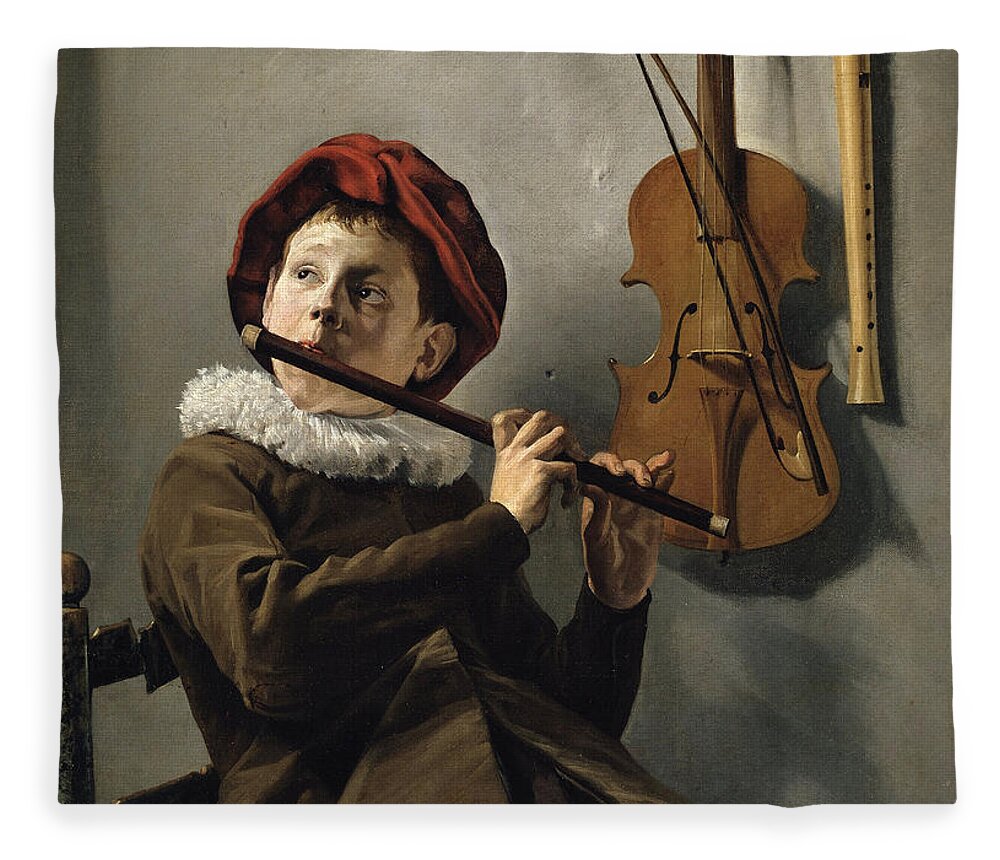 Judith Leyster Fleece Blanket featuring the painting Boy playing the Flute by Judith Leyster