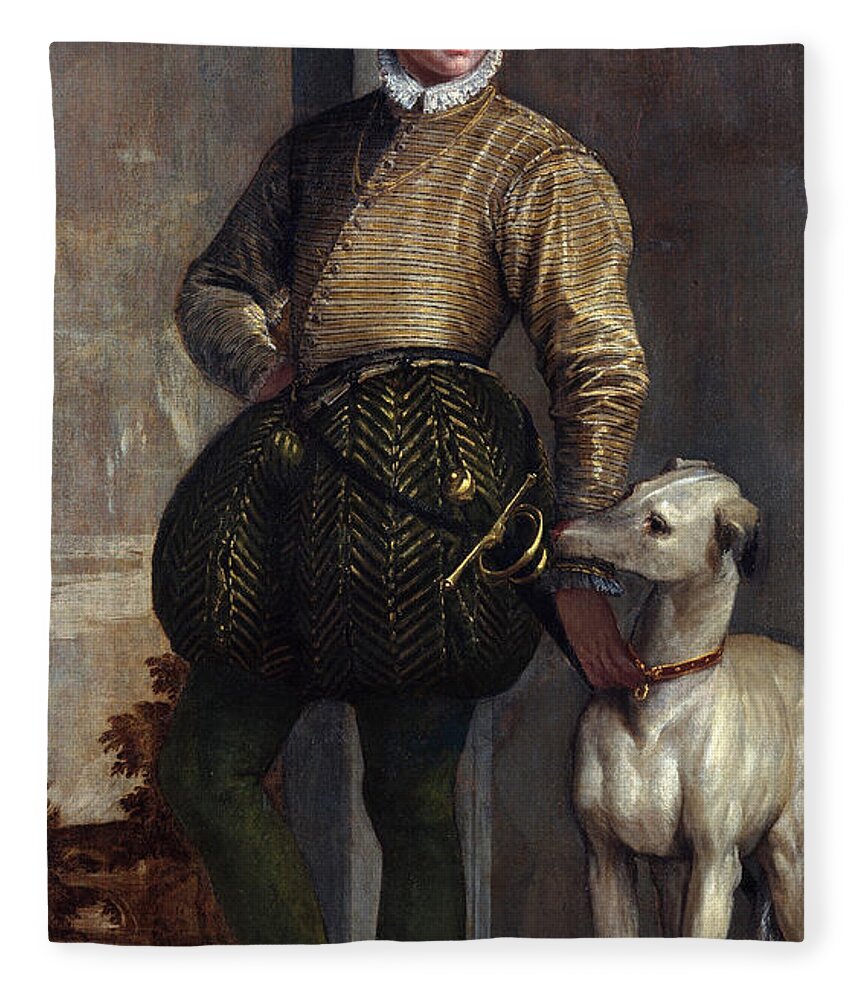 Paolo Veronese Fleece Blanket featuring the painting Boy with a Greyhound by Paolo Veronese