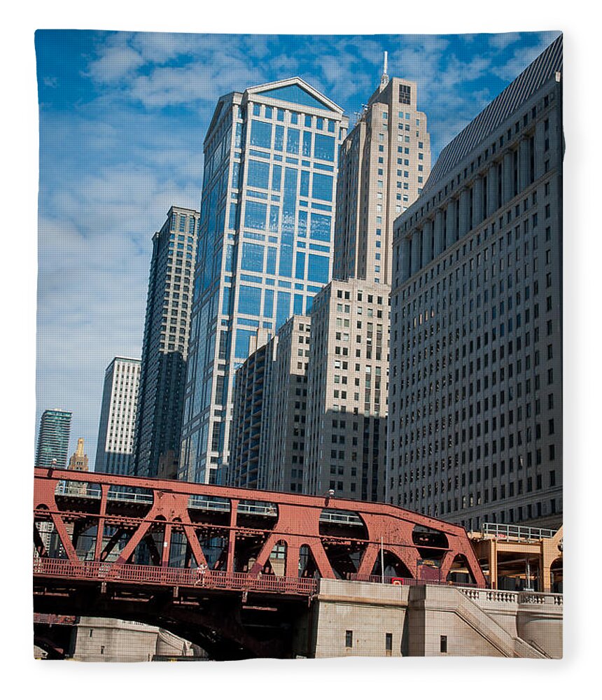 Chicago Downtown Fleece Blanket featuring the photograph Bridge over the Chicago River by Dejan Jovanovic