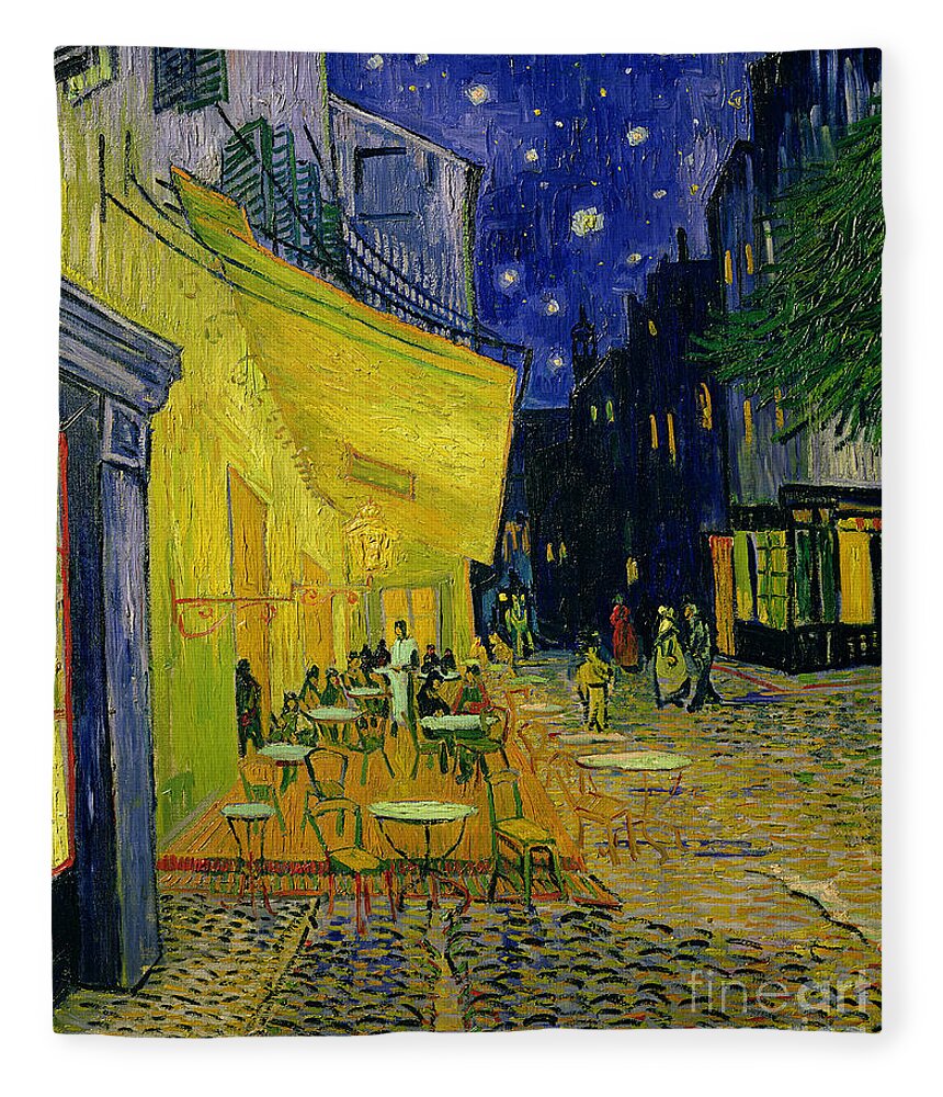 #faatoppicks Fleece Blanket featuring the painting Cafe Terrace Arles by Vincent van Gogh