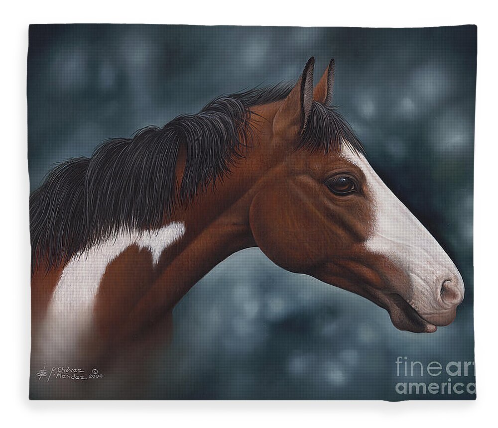 Horses Fleece Blanket featuring the painting Cara Blanca by Ricardo Chavez-Mendez