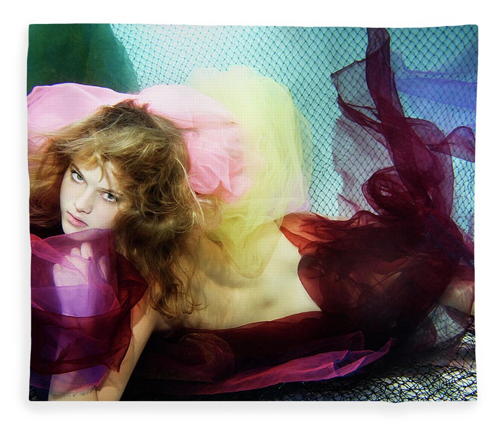 Underwater Fleece Blanket featuring the photograph Caucasian Woman In Dress Swimming Under #1 by Ming H2 Wu
