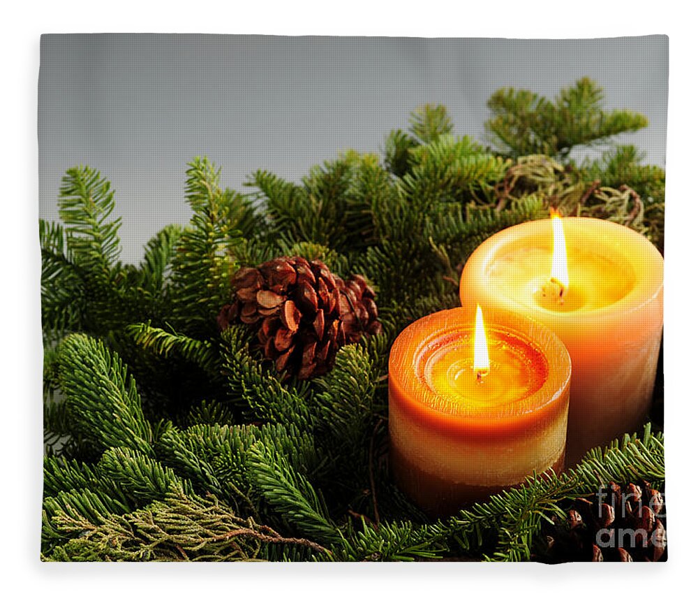 Candle Fleece Blanket featuring the photograph Christmas candles 1 by Elena Elisseeva