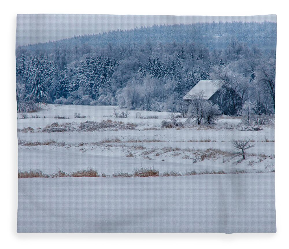 Scenic Vermont Photographs Fleece Blanket featuring the photograph Cold blue snow by Jeff Folger