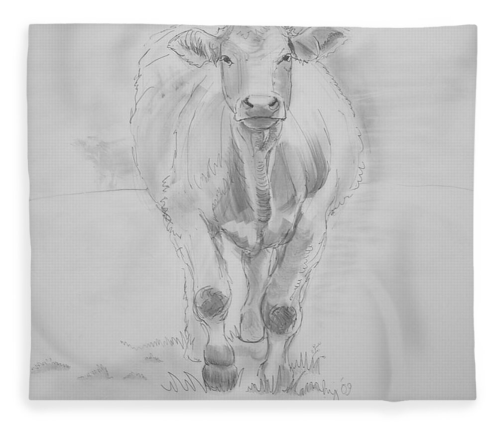 Cows Fleece Blanket featuring the drawing Cow Drawing #1 by Mike Jory