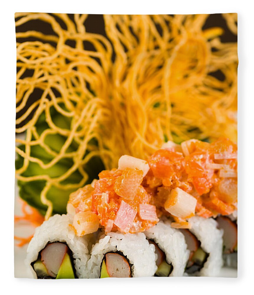 Asian Fleece Blanket featuring the photograph Crab and Salmon Roll by Raul Rodriguez