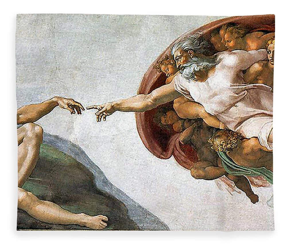 Creation Of Adam Fleece Blanket featuring the painting Creation of Adam by Michelangelo Buonarroti