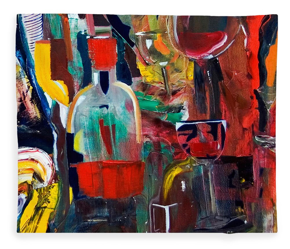 Glasses Fleece Blanket featuring the painting Cut III Wine Woman And Music by James Lavott