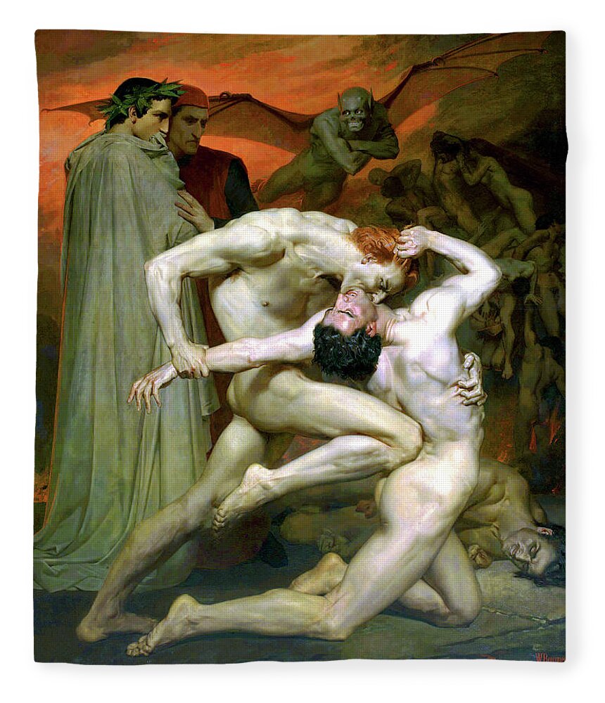 William Adolphe Bouguereau Fleece Blanket featuring the painting Dante and Virgil in Hell #4 by William Adolphe Bouguereau